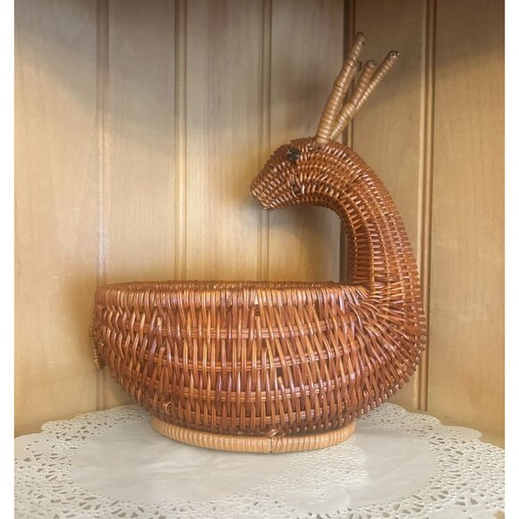 Vintage Hand Woven Wicker Reindeer Basket Christmas Decor Holiday Table Centerpi - Picture 5 of 7